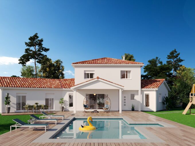 Maison à étage avec garage et une piscine