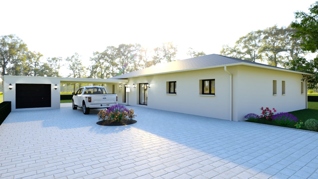 Maison neuve avec garage séparé et porche pour abri voiture