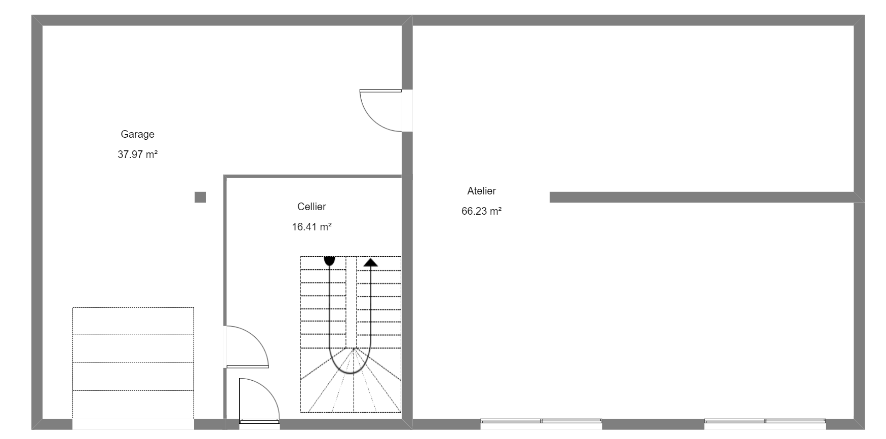 Plan du sous-sol d'une maison avec garage et salle de jeux