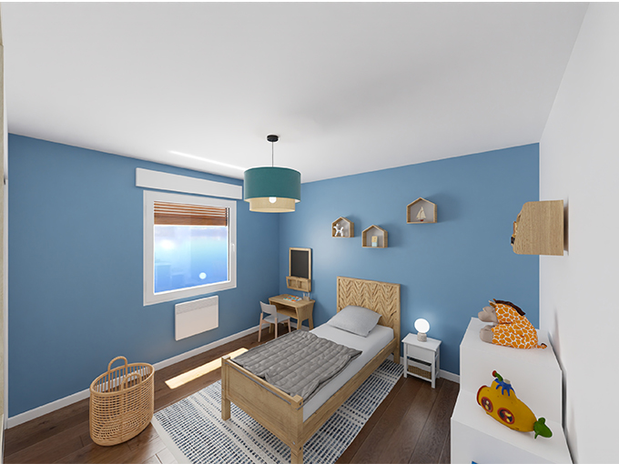 Chambre enfant avec un lit simple et un placard intégré