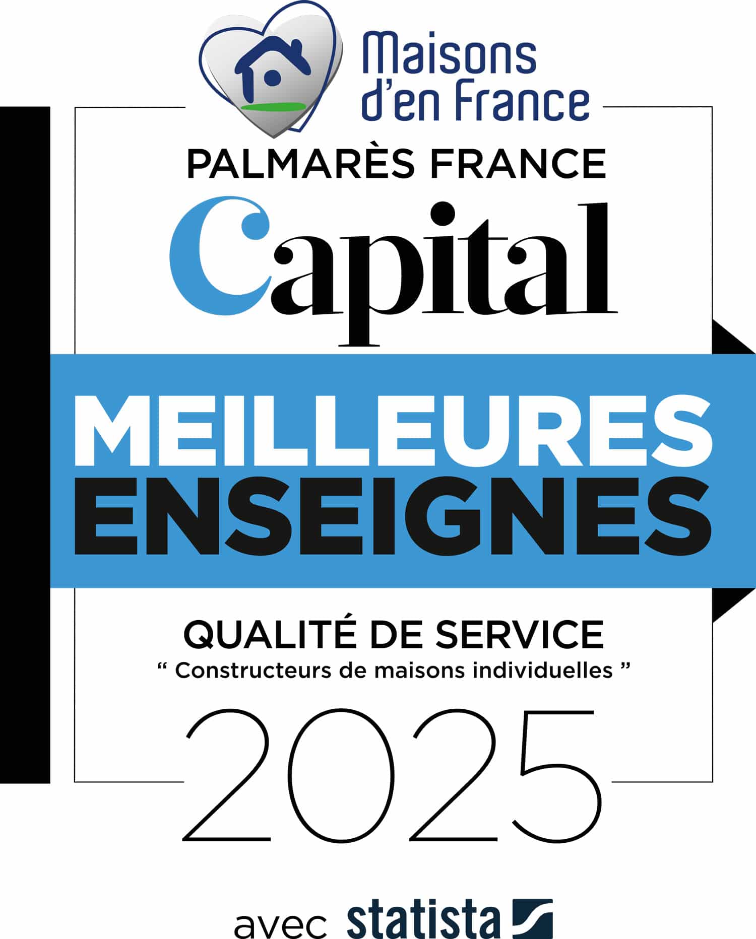 Logo Meilleure Enseigne Qualité de services 2025 Maisons d'en France