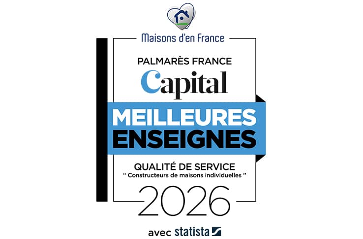 Logo Meilleures enseignes qualité de service 2026 pour Maisons d'en France